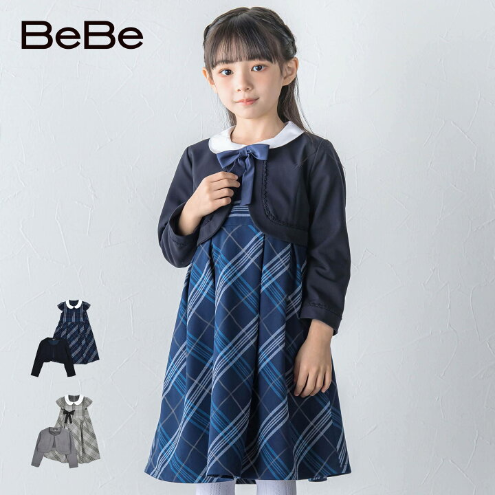 楽天市場】BeBe（べべ）リボンタイ付き チェック ワンピース + ボレロ  