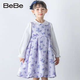 【10％OFFタイムセール】BeBe（べべ）「【日本製】スカラップ切替ローズプリントワンピース(110~130cm)」子供服 子ども服 男の子 女の子