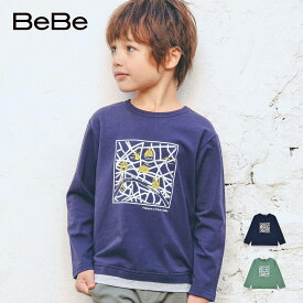 【20％OFFタイムセール】BeBe（べべ）「PARISマッププリントTシャツ(90~150cm)」子供服 子ども服 男の子 女の子