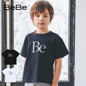 BeBe（べべ）「【お揃い】ストライプ切替パッチロゴ半袖Tシャツ(90~150cm)」子供服 子ども服 男の子 女の子