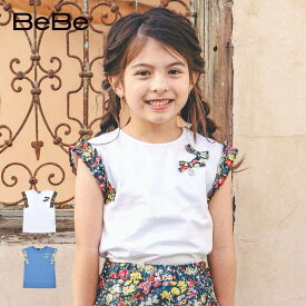 【10％OFFタイムセール】BeBe（べべ）「【お揃い】【DEVEAUX】花柄フリルリボンTシャツ(90~150cm)」子供服 子ども服 男の子 女の子