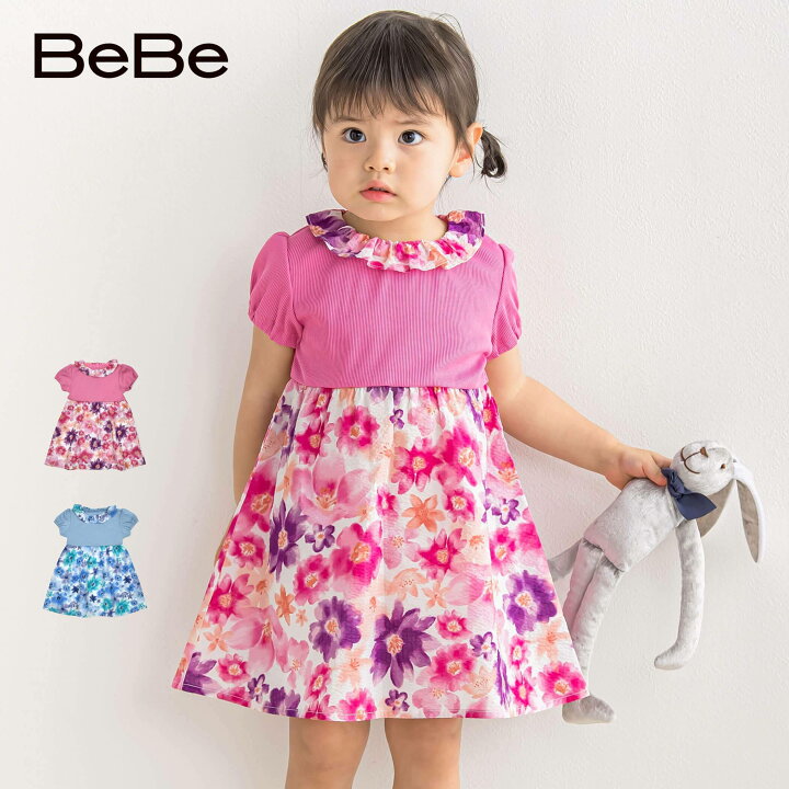 楽天市場】BeBe（べべ） 【お揃い】リップル 花柄 切り替え ワンピース  