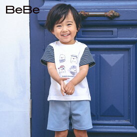 BeBe（べべ）「ひよこ水兵プリント切り替えTシャツ+パンツセット(80~90cm)」子供服 子ども服 男の子 女の子