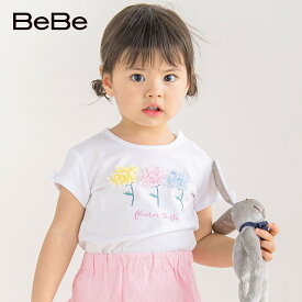 BeBe（べべ）「シフォンフラワーモチーフTシャツ(80~90cm)」子供服 子ども服 男の子 女の子 80 90 トップス キッズ ギフト ブランド
