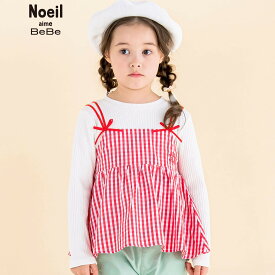 【15％OFFタイムセール】Noeil aime BeBe（ノイユエイムべべ）「ギンガムキャミソールドッキングTシャツ(80~130cm)」子供服 子ども服 男の子 女の子