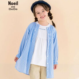 【15％OFFタイムセール】Noeil aime BeBe（ノイユエイムべべ）「ストライプ前立てフリルワンピース&AラインTシャツセット(80~130cm)」子供服 子ども服 男の子 女の子
