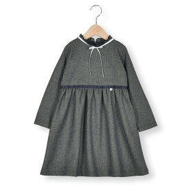 【15%OFFタイムセール】Petits Pois Vert（べべ・プチポワヴェール）「【限定商品】【お揃い】リボン付きチェック無地ワンピース(110~130cm) 【LIMITED EDITION】」子供服 子ども服 男の子 女の子