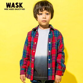 【10％OFFタイムセール】WASK（ワスク）「チェック&ストライプWガーゼリバーシブルシャツ(100~160cm)」子供服 子ども服 男の子 女の子