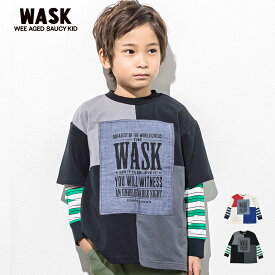 【10％OFFタイムセール】WASK（ワスク）「ダンガリーパッチTシャツ＋ボーダーロンTセット(100~160cm)」子供服 子ども服 男の子 女の子 100 110 120 130 140 150 160 セットアップ 2点セット セット キッズ ギフト ブランド