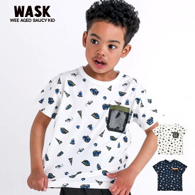 【10％OFFタイムセール】WASK（ワスク）「【速乾】キャンプギア総柄メッシュポケット付き天竺Tシャツ(100~160cm)」子供服 子ども服 男の子 女の子