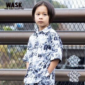 WASK（ワスク）「【お揃い】グラフィックポケットサテンストレッチシャツ(100~160cm)」子供服 子ども服 男の子 女の子 100 110 120 130 140 150 160 トップス シャツ ブラウス キッズ ギフト ブランド