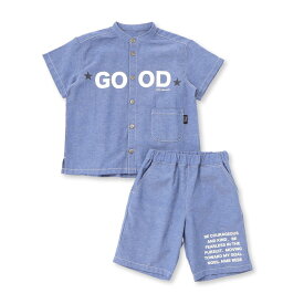 ＼最大20％OFFクーポン／【半額】Noeil aime BeBe 【お揃い】リップストップ・ダンガリー半袖シャツ+パンツセットアップ(90~130cm) 子供服 子ども服 男の子 キッズ ギフト ブランド プレゼント 2点セット 80 90 100 120 130 25ss 春服 春物 夏服 夏物 通園 通学 お出かけ 保