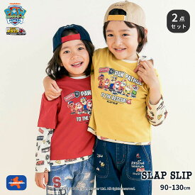 【20%OFF】【パウ・パトロール×SLAPSLIP】ビッグトラックプリント 半袖Tシャツ + 総柄プリント 長袖Tシャツ 2点セット(90~130cm) パウパトロール 服 男の子 キッズ ギフト プレゼント アニメ アクセル ビッグトラック ロンT 90cm 100cm 110cm 120cm 130cm 秋服