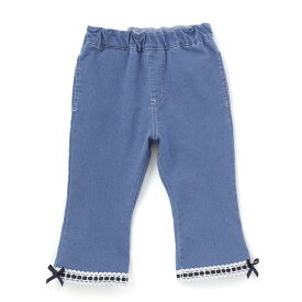 20％OFFクーポン配布中・【20%OFF】SLAP SLIP 裾レース ウエストフリル 7分丈 デニムニット パンツ(80~130cm) ボトムス 子供服 女の子 キッズ ブランド おすすめ プレゼント ズボン 保育園 長ズボン フリル 夏服 通園 通学 小学生 お出かけ 80cm 90cm 100cm 110cm 120cm 130c