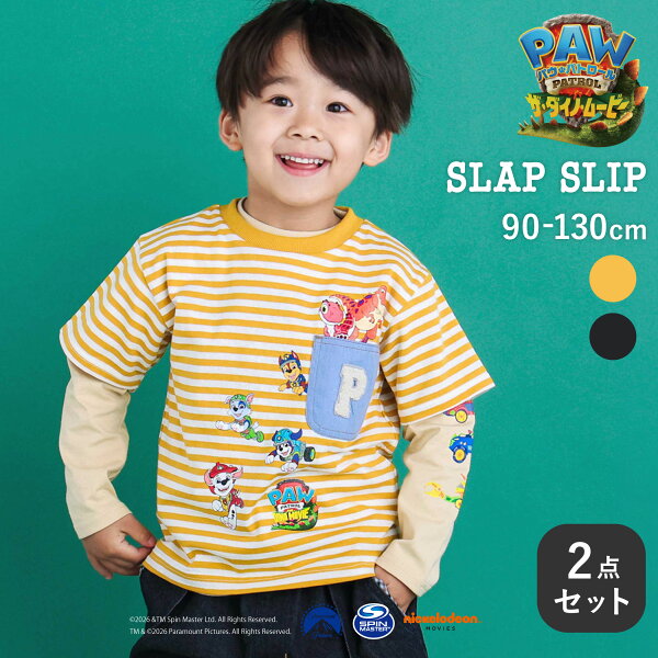 SLAP SLIP 【パウ・パトロール×SLAPSLIP】ストライプ柄半袖Tシャツ＋プリント長袖Tシャツセット(90~130cm) キッズ服 子供服 おすすめ 女の子 男の子  ロンT パウパトロール  兄妹 リンクコーデ キッズ  アニメ 映画 90cm 100cm 110cm 120cm 130cm お出かけ ギフト