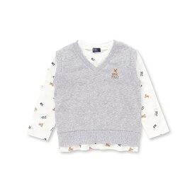 【20％OFF】【POLO BCS(ポロ・ビーシーエス)×SLAP SLIPコラボ】【お揃い】POLO総柄プリントTシャツ+クマさん刺しゅうベスト2点セット(80~130cm) 子供服 男の子 キッズ ギフト ブランド プレゼント 80 90 100 110 120 130 長袖 通園 通学 トラッド オシャレ 春 夏