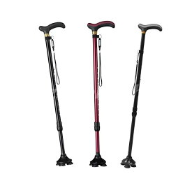 伸縮ステッキ 自立式 4点杖 軽量 つえ 男女が適用 アルミ 歩行補助杖 10段階調節 身長142〜188cmが似合います 敬老の日 プレゼント