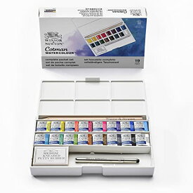 Winsor & Newton ウィンザー&ニュートン 水彩絵具 ウィンザー&ニュートン コットマン ウォーターカラー 16色セット デラックス スケッチャーズ ポケットボックスセット ハーフパン