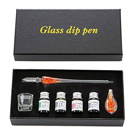 [スーツケースカンパニー]GPT ガラスペン インクセット 4色 ペン置き付 おしゃれ ディップペン インクセット アート 硝子ペン 筆記 文具 手紙 カリグラフィー オレンジ