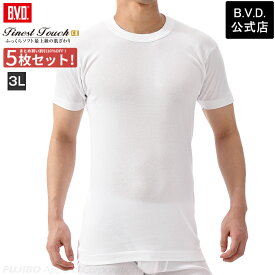 【100円OFFクーポン】【5枚セットで送料無料25％OFF！】BVD Finest Touch EX 丸首半袖Tシャツ(3L) 綿100％ シャツ メンズ インナー 下着 肌着 抗菌 防臭大きいサイズ fe313-5p-3l コットン