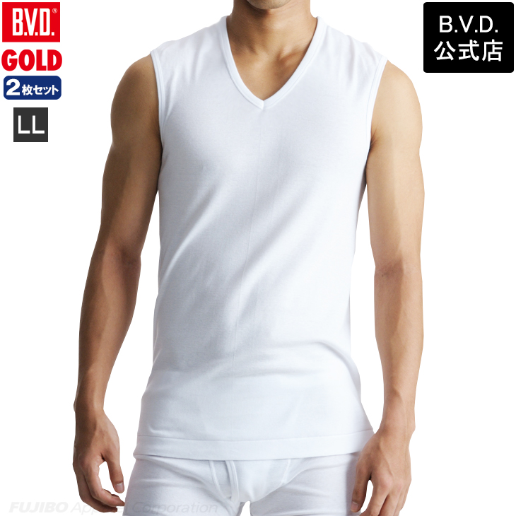 GOLD V首スリーブレス (スッキリタイプ) LL BVD  綿100％ シャツ メンズ インナーシャツ ノースリーブ 下着 肌着 ネック g054-2p コットン