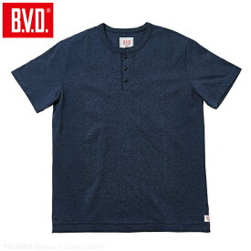 ヘビーウエイト 綿100％ 杢 ヘンリーネックTシャツ by BVD 2021SSモデル（M/L/XL）メンズ ヘビーT GR581