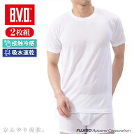 【期間限定30％OFFセール】2枚組 B.V.D. 接触冷感 丸首半袖Tシャツ 吸水速乾 クールビズ メンズインナー …