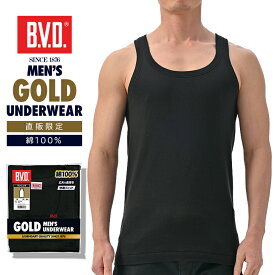 【100円OFFクーポン】B.V.D. GOLD ブラック タンクトップ ランニング TOUGH NECK 綿100％ （M/L/LL）単品 インナーシャツ メンズ下着 肌着 無地 男性 黒 コットン　GF025