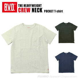 ヘビーウエイト 綿100％ ポケット付き 杢 クルーネックTシャツ by BVD 2021SSモデル（M/L/XL）メンズ ヘビーT ポケ付き GR580