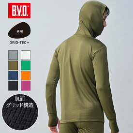【500円OFFクーポン】BVD 瞬暖GRID-TEC＋ 裏起毛 フーディー サムホール 長袖シャツ あったかインナー アウトドア メンズ ロングT 防寒 保温 放湿性 ストレッチ 抗菌防臭 下着 キャンプ グリッドテックプラス