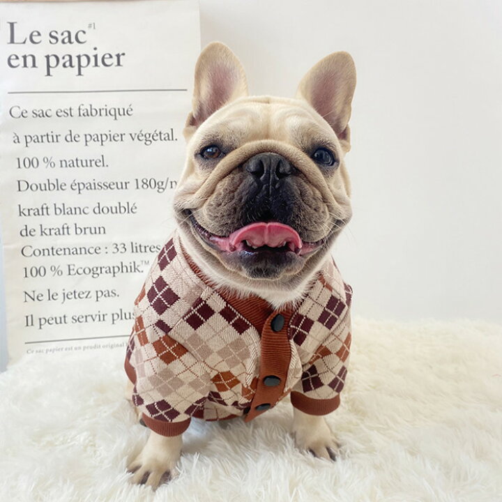 楽天市場 フレンチブルドッグ フレブル 秋冬 犬服 ドッグウェア ドッグカーディガン セーター ニット おしゃれ コーデ お出かけ およばれ 高見え 暖かい チェック柄 中型犬 小型犬 高級感 肌触り良い Km402ts Bestwear