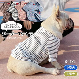 犬服 ボーダーTシャツ 春秋冬 定番 飼い主とペア 小型犬 中型犬 フレブル ワンちゃんウエア シンプル 半袖 カジュアル シンプル くすみカラー KM455TS