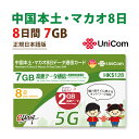 不課税【物理SIM/ネコポスゆうパケット発送】中国/マカオ データ通信SIMカード(7GB+2GB※/8日)旧大中華 ※開通期限2026/06/30　中国SIM マカオSIM 中国聯通 プリペイド 海外出張 海外旅行 短期渡航 ※+2GBアップ！！