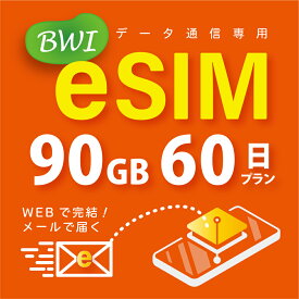 【eSIM版！荷物のお届けなし！メールにて送信】日本 国内専用 eSIM 90GB/60日 プリペイド e-SIM データ通信専用 docomo MVNO 回線 4G/LTE対応 長期利用 日本esim 【eSIM対応機種専用】