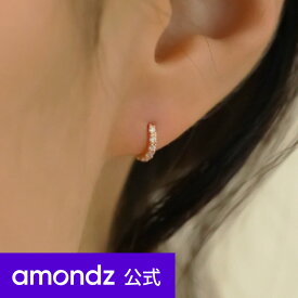 【2/1-4/25 P10倍】K14 14金 フープピアス | K14 フラット ストーン ワンタッチ ピアス [シングル 1個] | 14K Flat Stone One Touch Earring [Single] | weamondz | amondz