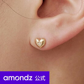 K14 14金 | K14 スター セッティング ボリューム ハート ピアス [シングル 1個] | 14K Star Setting Volume Heart Earring [Single] | weamondz | amondz