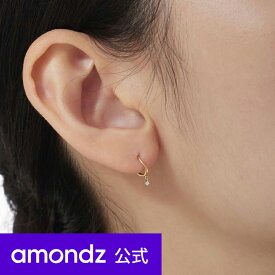 K10 10金 フープピアス | K10 ストーン ポイント ウエーブ ワンタッチ ピアス | 10K Stone Point Wave One-Touch Earrings | weamondz | amondz