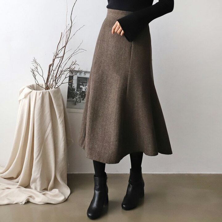 楽天市場】マーメイド ヘリンボーンスカート 厚手 ミモレ丈 レディース 
