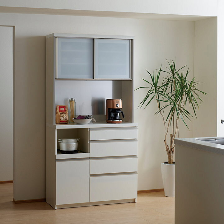 楽天市場】パモウナ 食器棚 幅100cm 奥行45cm 高さ198cm EC 完成品 棚 