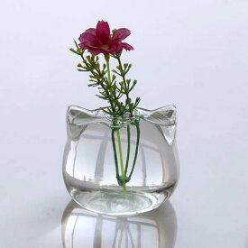 猫 ネコ ガラス 細工 一輪挿し 花瓶 テラリウム 容器 かわいい おしゃれ アート ギフト ねこ 置物