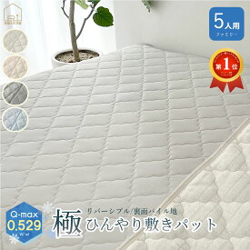 極 ひんやり 5人用 強冷感 敷きパッド リバーシブル 280×200cm ファミリー 吸湿 速乾 Q-MAX 0.529 マット クールパット 接触冷感 夏 丸洗い ベッド シーツ 冷たい 涼感 冷感寝具 冷感敷きパッド パイル 大きいサイズ