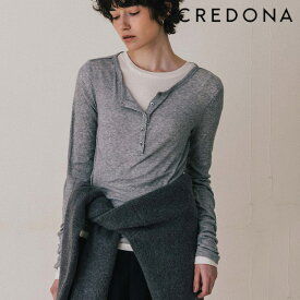 【クーポン利用で40％OFF】CREDONA クレドナ LAYERED L/S HENLY TEE レイヤードロングカットソーヘンリT ヘンリーネック ロンT ロングTシャツ リブT リブロンT シアーロンT トップス レイヤードトップス レイヤード 重ね着 プルオーバー レディース