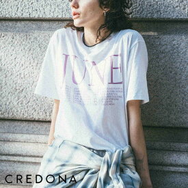 【期間限定P10倍】【即納】CREDONA クレドナ PARMANENT TEE パーマネントTee ロゴT ロゴTシャツ ロゴ ロゴプリント Tシャツ Tee 半袖Tシャツ 半袖 カットソー プルオーバー トップス レディース 春夏 春 夏 ゆったり オーバーサイズ カジュアル パープル