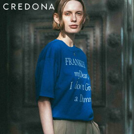 【即納】CREDONA クレドナ PARMANENT TEE パーマネントTee ロゴT ロゴTシャツ ロゴ ロゴプリント Tシャツ Tee 半袖Tシャツ 半袖 カットソー プルオーバー トップス レディース 春夏 春 夏 ゆったり オーバーサイズ カジュアル ブルー 青