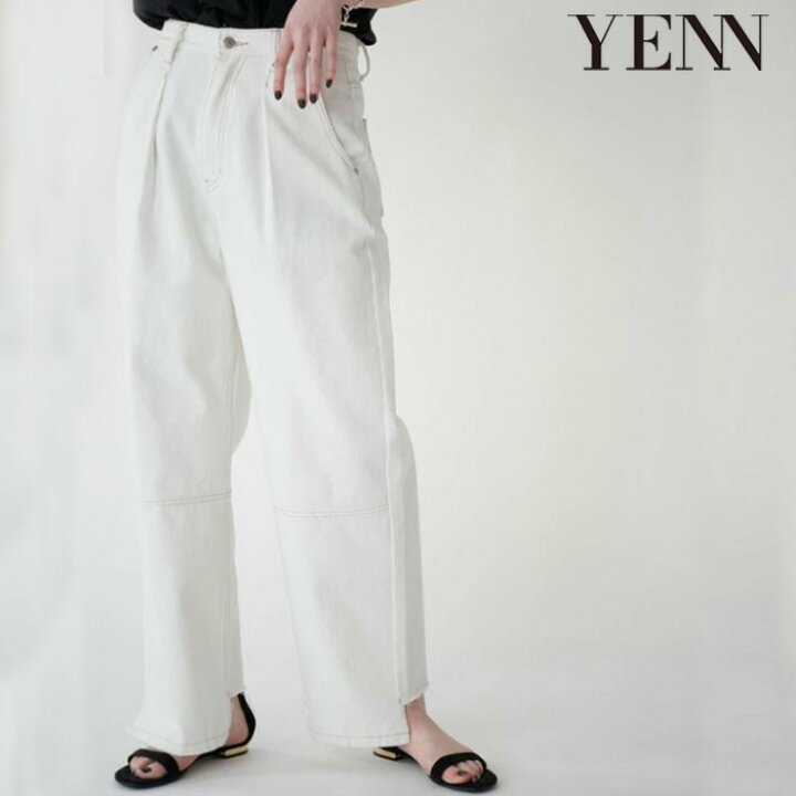 楽天市場】【ホワイト/40のみ】YENN イエン デニム ワイド タック 