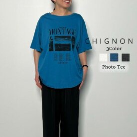 【即納】【2024春夏新作】CHIGNON シニヨン PHOTOtシャツ ロゴtシャツ ノースリーブ トップス ロゴ tシャツ ロゴt レディース 春夏 夏 前後2way きれいめ カジュアル フレンチスリーブ ゆったり オーバーサイズ 綿 カジュアル