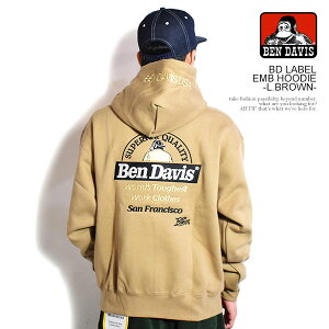 �x���f�C�r�X �p�[�J�[ BEN DAVIS BD LABEL EMB HOODIE -L.BROWN- �����Y �v���I�[�o�[ �X�E�F�b�g ���N�� �w�r�[�E�F�C�g �������� �X�g���[�g
