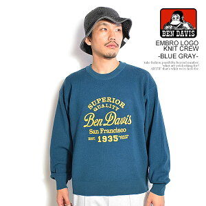 20��OFF SALE �Z�[�� �x���f�C�r�X �j�b�g BEN DAVIS EMBRO LOGO KNIT CREW -BLUE GRAY- �����Y �Z�[�^�[ �N���[�l�b�N �h�J �������� �X�g���[�g