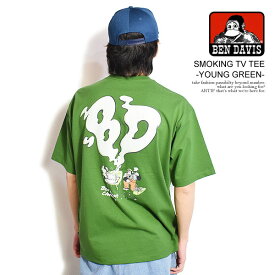 ベンデイビス Tシャツ BEN DAVIS SMOKING TV TEE -YOUNG GREEN- メンズ 半袖 バック プリント オーバーサイズ 送料無料 ストリート