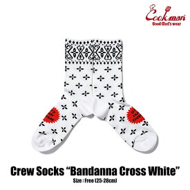 クックマン ソックス COOKMAN Crew Socks Bandanna Cross White メンズ 靴下 ハイソックス ストリート